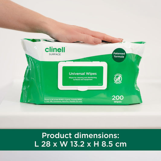 Clinell Universal Disinfectant Wipes – 200 Pack, Kills 99.99% Germs in 10 Seconds