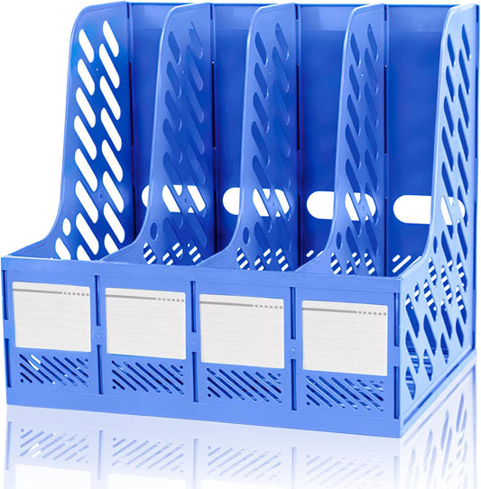 KXF Plastic A4 File Organiser Desktop Office Organizer Documents Magazines Holder Office Desk Storage Kitchen Organiser Rack Dividers 4 Compartments File Frame Cabinet Home School Folder Bookshelf