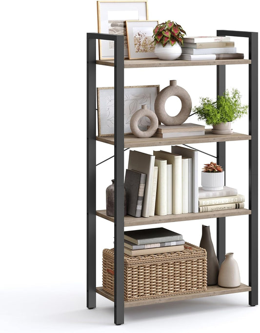 VASAGLE 4-Tier Industrial Bookshelf – Rustic Bookcase for Home & Office, Greige/Black 30 x 66 x 120 cm