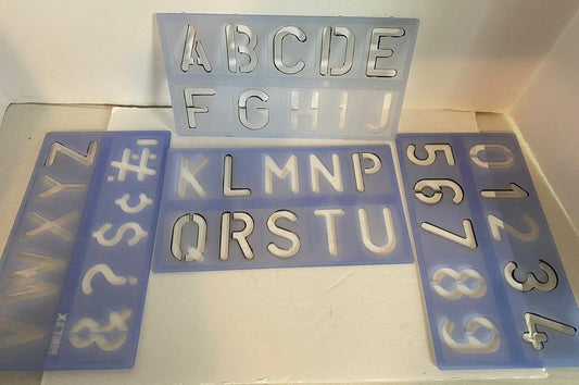 Helix Three Piece Stencil Set - Letters Numbers and Symbols (10mm 20mm 30mm), Blue