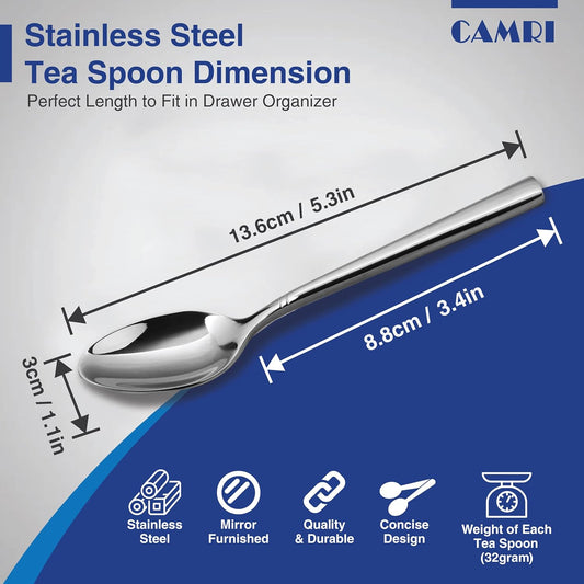 CAMRI Stainless Steel Teaspoons Set of 6 – Heavy Duty, Dishwasher Safe, 5.3 Inch