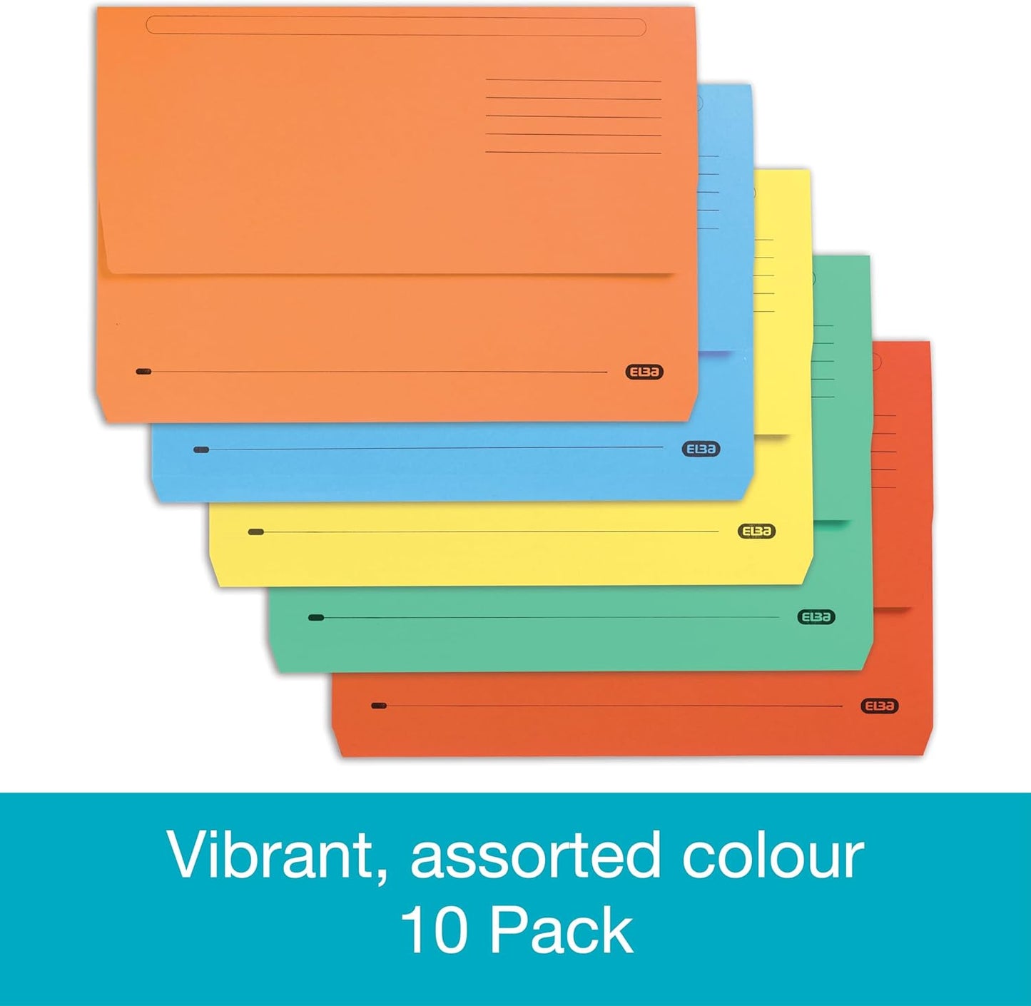 Elba A4+ Foolscap Document Wallets ā Assorted Colors, Pack of 10 Durable Folders