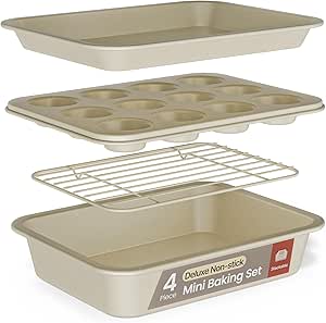 Bakken 4-Piece Bakeware Sets, Nonstick Carbon Steel Baking Sheet, Stackable Space-Saving Bakeware, Dishwasher Safe, Stain-Resistant, PFOA, PFOS, & PTFE Free, Oven Safe Up to 450°F, White Marble