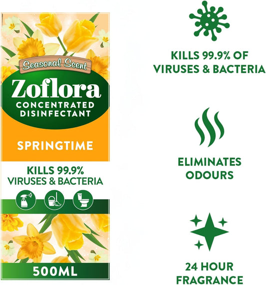 Zoflora Springtime 500ml Multipurpose Antibacterial Disinfectant – Kills 99.9% Germs