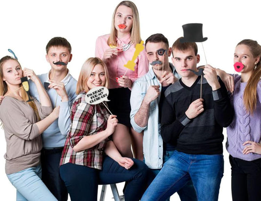 Movie Photo Props Kit - 33-Piece DIY Mustache Glasses Camera Lips Sign & Clapboard for Movie Night Party
