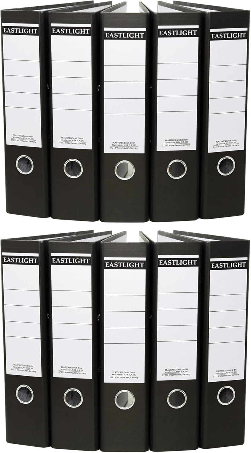 Eastlight A4 Lever Arch File Set ā Black & White Office Binders, Pack of 10