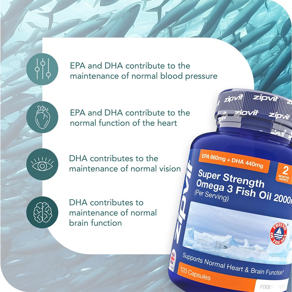 Omega 3 Fish Oil 2000mg β 120 Softgels | Heart, Brain & Eye Support | 2-Month Supply