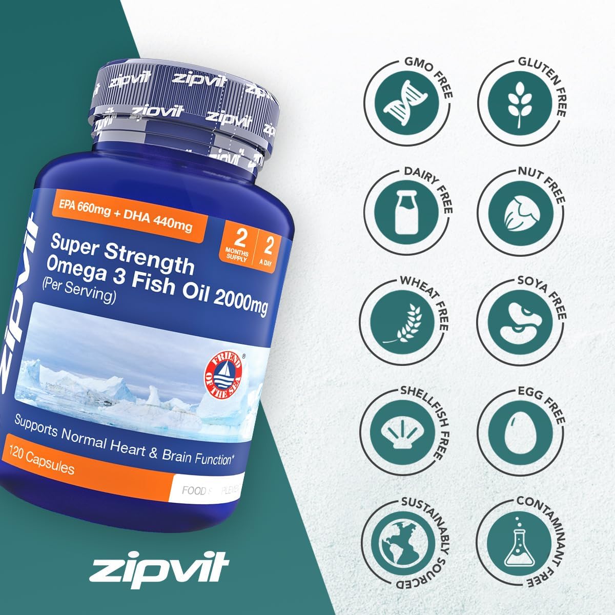Omega 3 Fish Oil 2000mg β 120 Softgels | Heart, Brain & Eye Support | 2-Month Supply