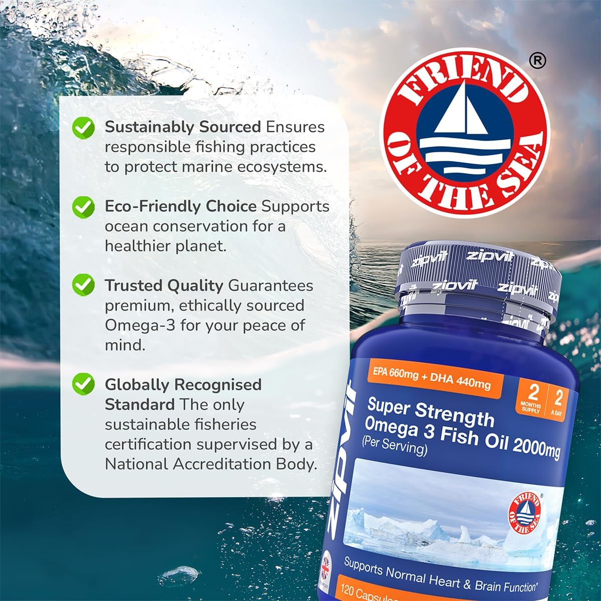 Omega 3 Fish Oil 2000mg β 120 Softgels | Heart, Brain & Eye Support | 2-Month Supply
