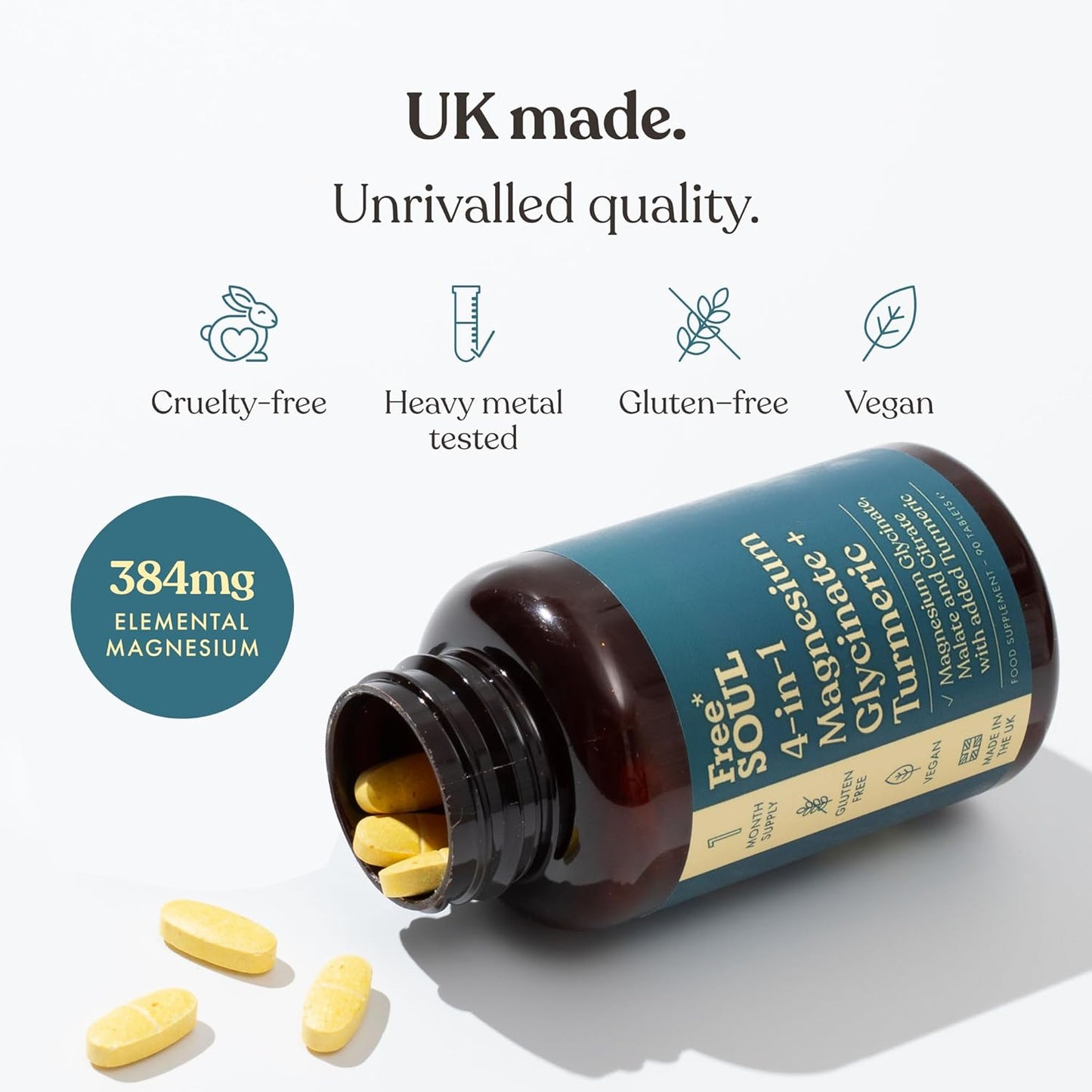 Magnesium Glycinate + Turmeric 4-in-1 | 1322mg Triple Blend | 90 Vegan Tablets UK