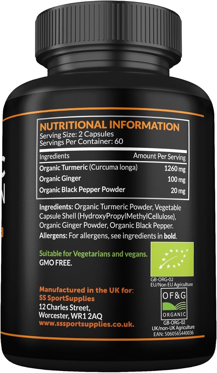 Organic Turmeric Capsules 1380mg with Ginger & Black Pepper β High Strength Curcumin