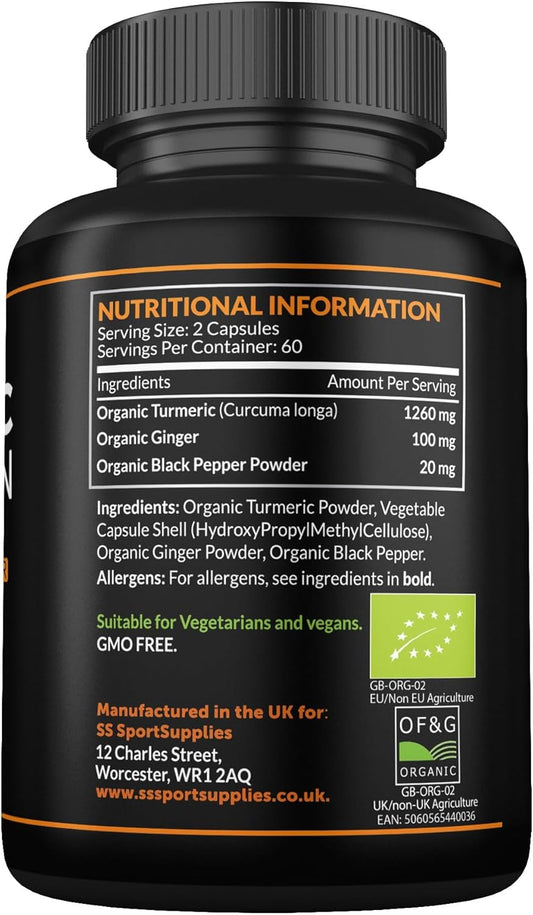 Organic Turmeric Capsules 1380mg with Ginger & Black Pepper – High Strength Curcumin