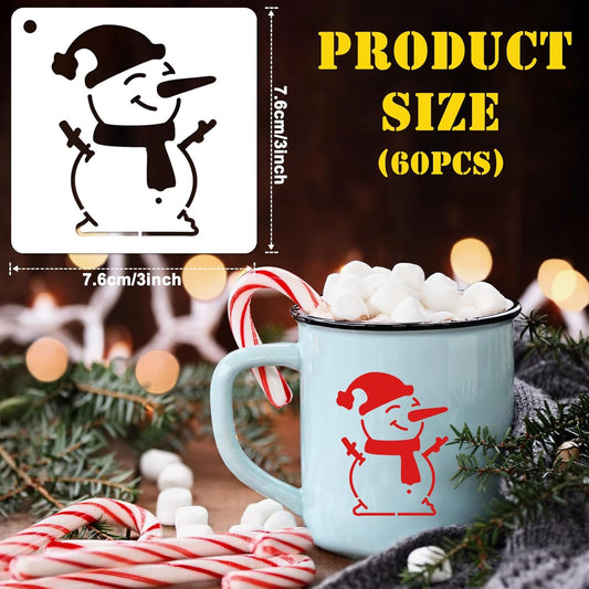 OOTSR 60pcs Christmas Stencils for Painting,3in Reusable Stencils for Crafts on Wood Wall Home Decor Santa Candy Sonwmen Craft Art Supplies