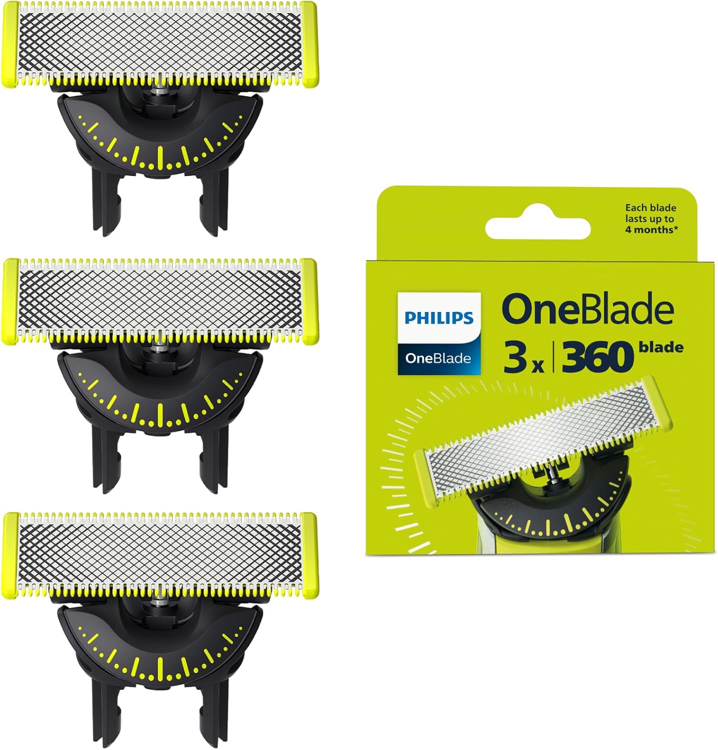 Philips OneBlade 360 Replacement Blades – 3 Pack, Fits Hybrid Trimmer QP430/60