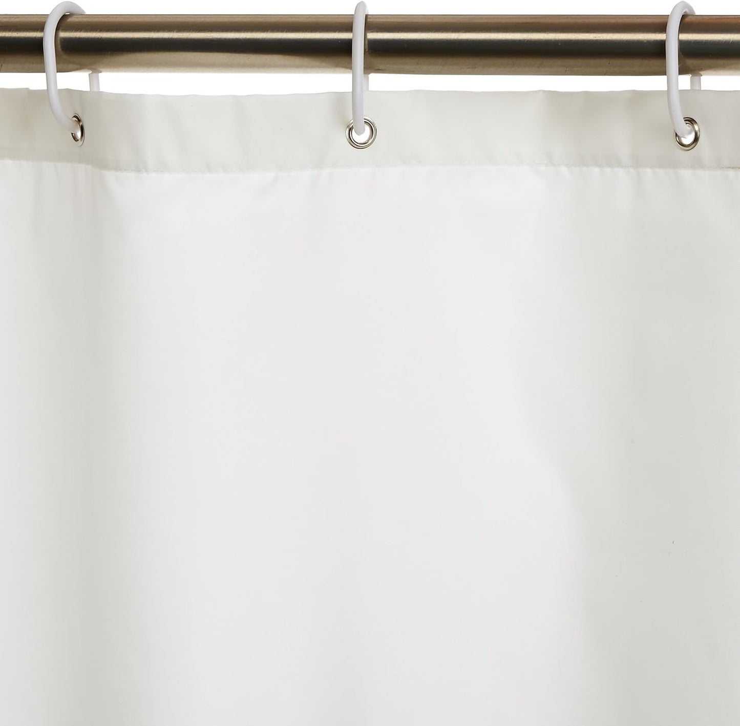 Basics Shower Curtain, Water and Mould Resistant Fabric Bathroom Curtain with Grommets & Hooks, Machine Washable, White