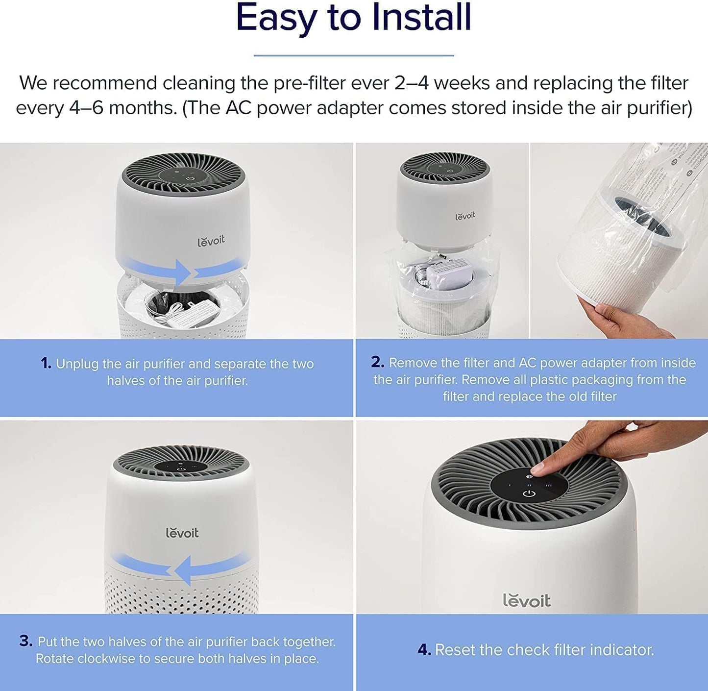 LEVOIT HEPA Air Purifier for Bedroom โ Quiet, Odor Remover for Smoke, Pets & Dust