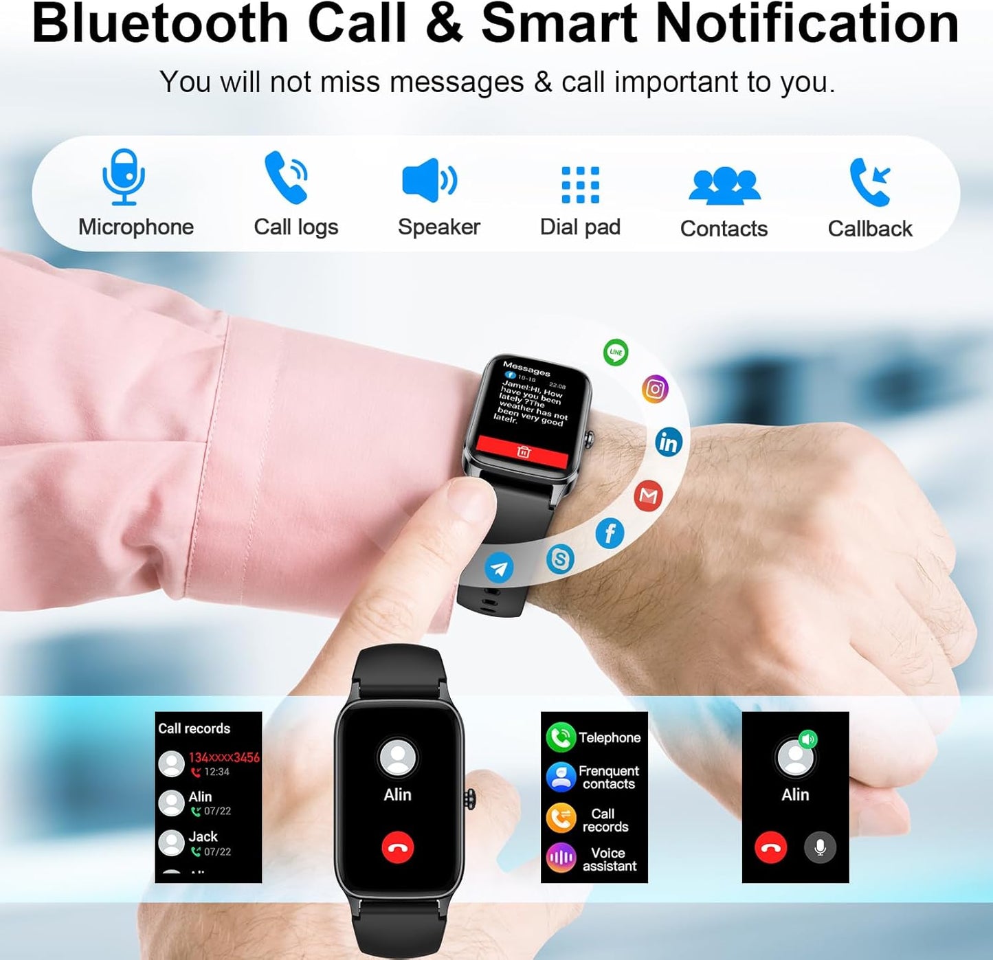 2025 Smart Watch with Call Function, Fitness Tracker, Heart Rate, IP68 for Android iOS