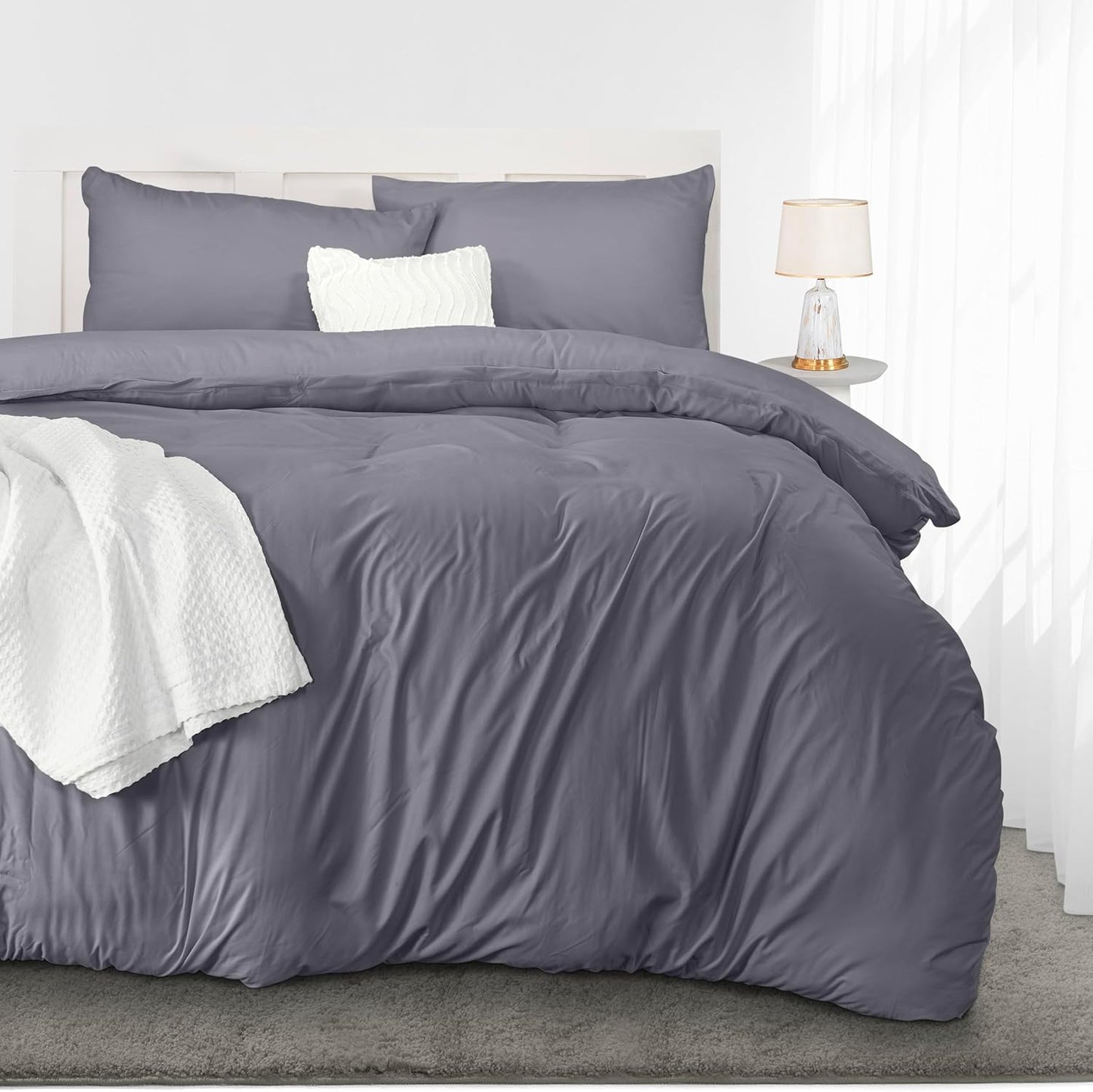 Grey Double Duvet Cover Set β Soft Microfiber Bedding with Pillowcases β Utopia