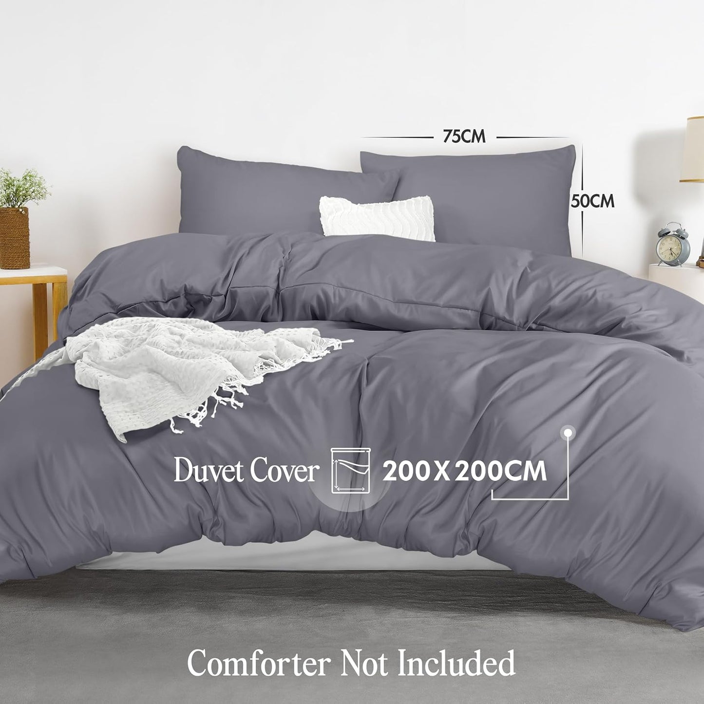 Grey Double Duvet Cover Set β Soft Microfiber Bedding with Pillowcases β Utopia