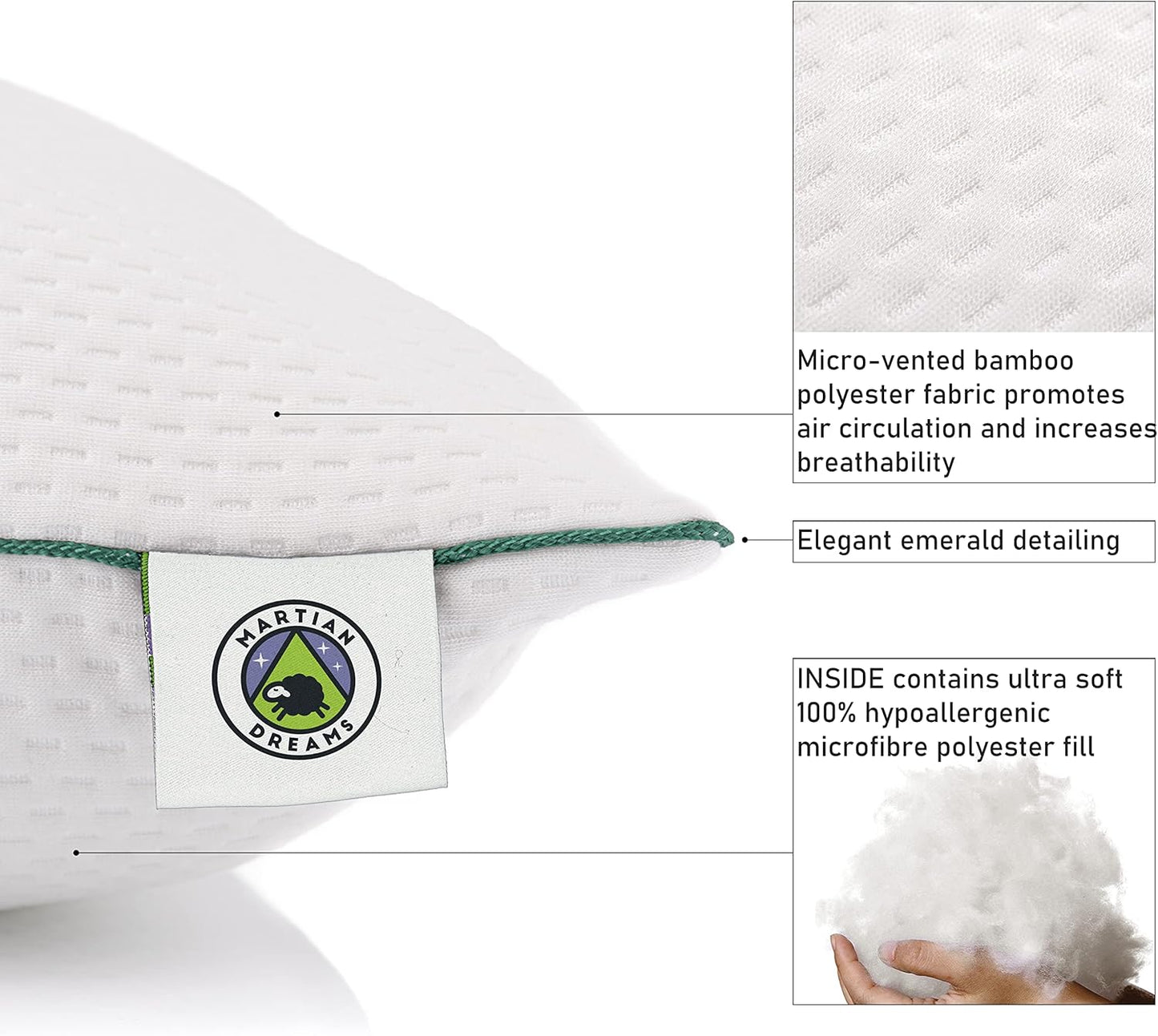 Hotel Quality Pillows 2-Pack โ Ultra Soft, Hypoallergenic, Standard Size 50x75cm