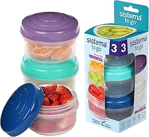 Sistema TO GO Mini Bites Snack Pots | 130 ml | Stackable Snack Boxes for Kids Travel | Food Containers with Lids | 3 Count