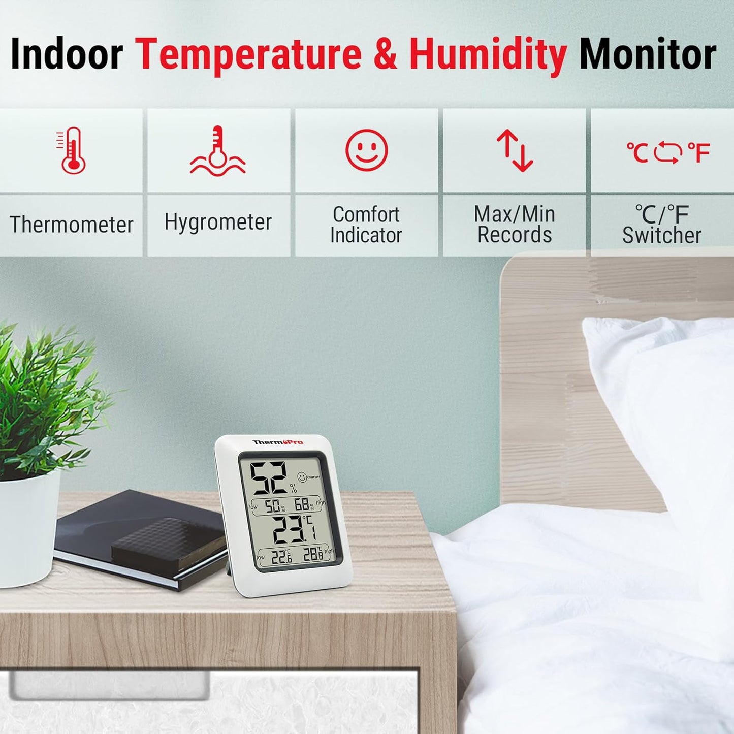 "ThermoPro TP50 Digital Hygrometer Indoor Thermometer with Humidity & Temp Monitor