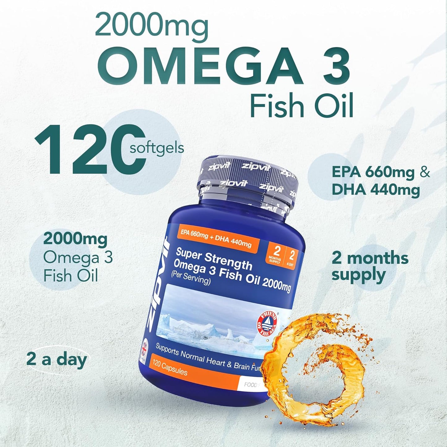 Omega 3 Fish Oil 2000mg β 120 Softgels | Heart, Brain & Eye Support | 2-Month Supply
