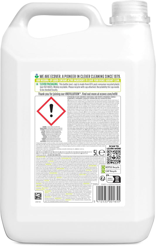 Ecover Washing Up Liquid Refill 5L – Lemon & Aloe Vera | Eco-Friendly Dish Soap