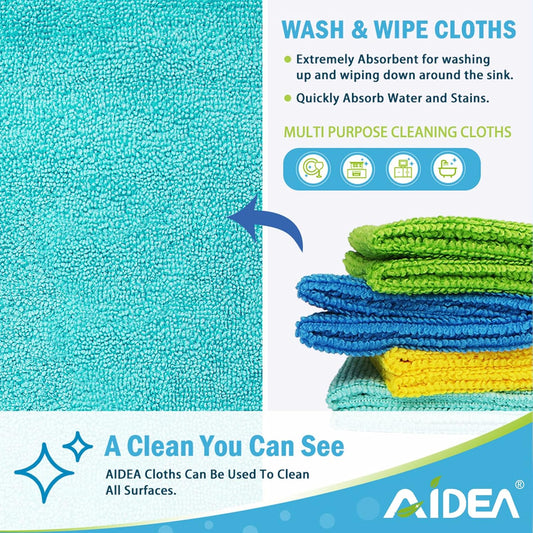 AIDEA Microfibre Cloth Pack of 8, Multifunctional Reusable Cleaning Cloths, Lint Free Streak Free Washable Cloth Duster for House, Kitchen, Car, Motorbike, Windows 30 x 30 cm