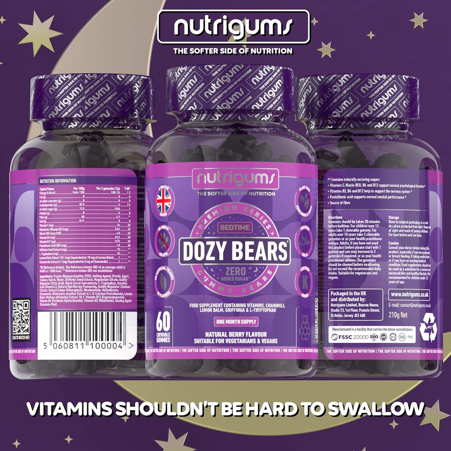 Sleep Support Gummies with 5-HTP, L-Tryptophan & Vitamins β Vegan, Berry Flavor, 60 Ct