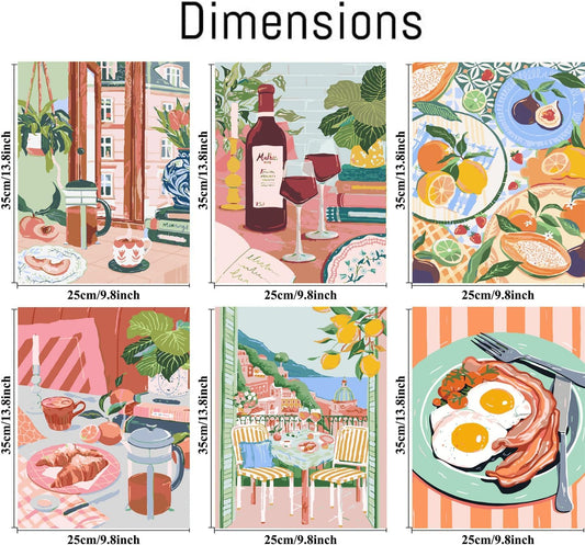 6 Pack Paint by Numbers Kit for Adults Without Frame