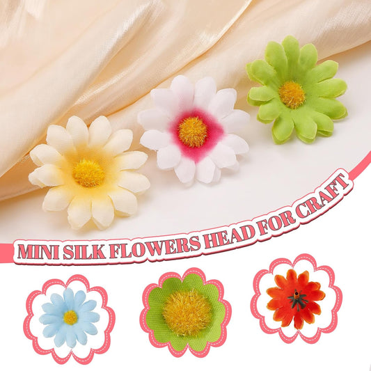 100 PCS Artificial Daisy Flower Heads,Colorful Craft Flowers,Mini Silk Fake Flowers,Artificial Flowers for DIY Crafts Scrapbooking Wedding Party Table Home Decoration