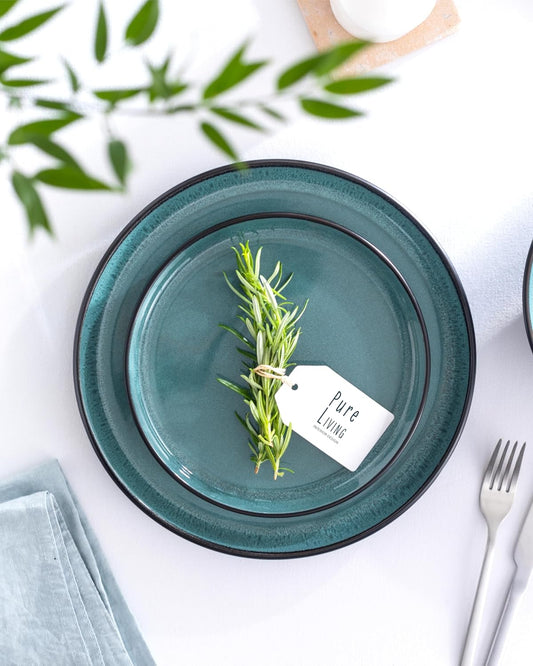 24-Piece Stoneware Dinner Set for 6 – Mediterranean Style, Microwave & Dishwasher Safe