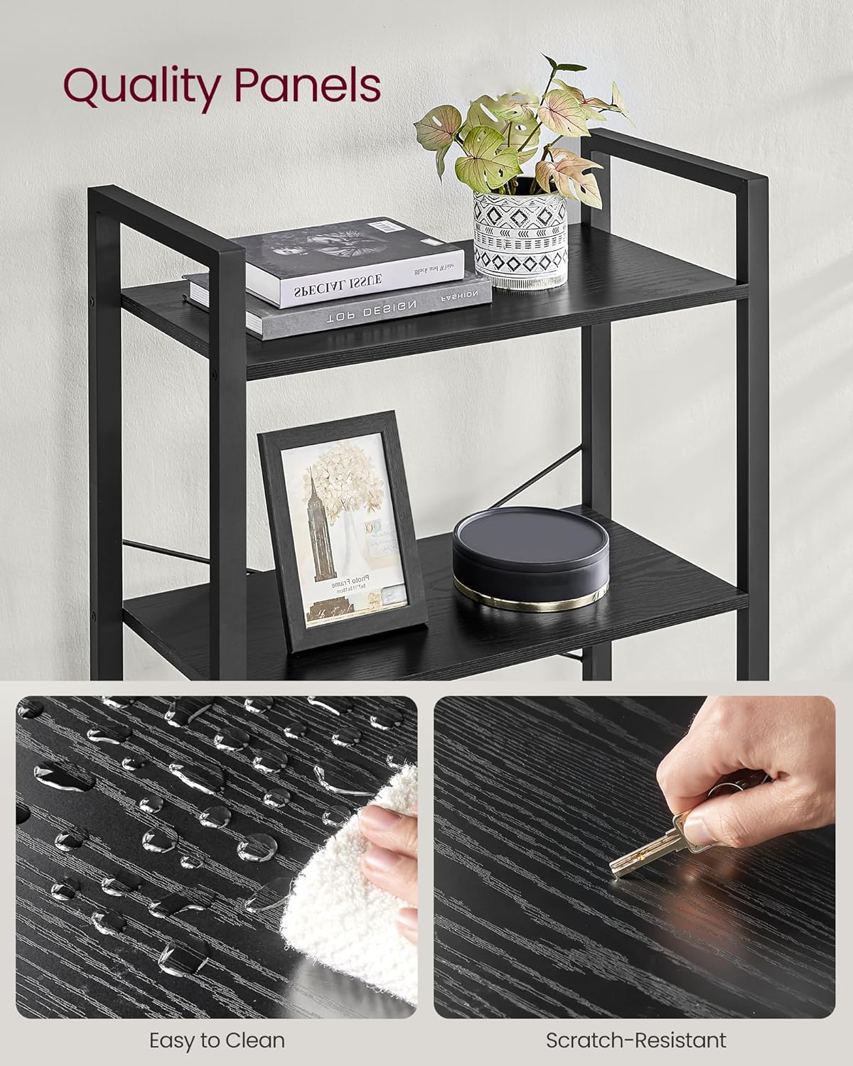 VASAGLE 6-Tier Industrial Bookshelf – Ebony Black Metal Bookcase for Home & Office 30 x 66 x 186 cm