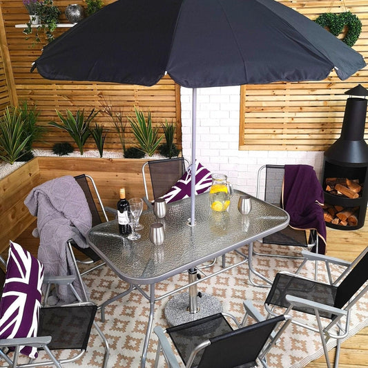 Samuel ALEXANDER 6 Person Garden Furniture Sets With Parasol Patio Dining Table And Chairs Set, Includes 6 Chairs, Table and Parasol