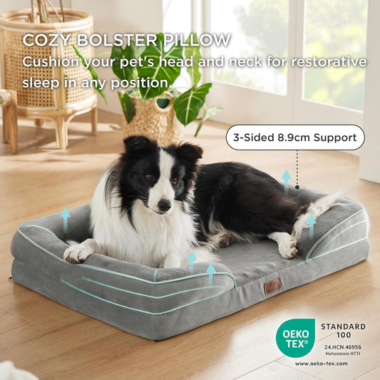 Bedsure Orthopedic Dog Sofa Bed – Washable, Waterproof, Flannel Cover, Large Size