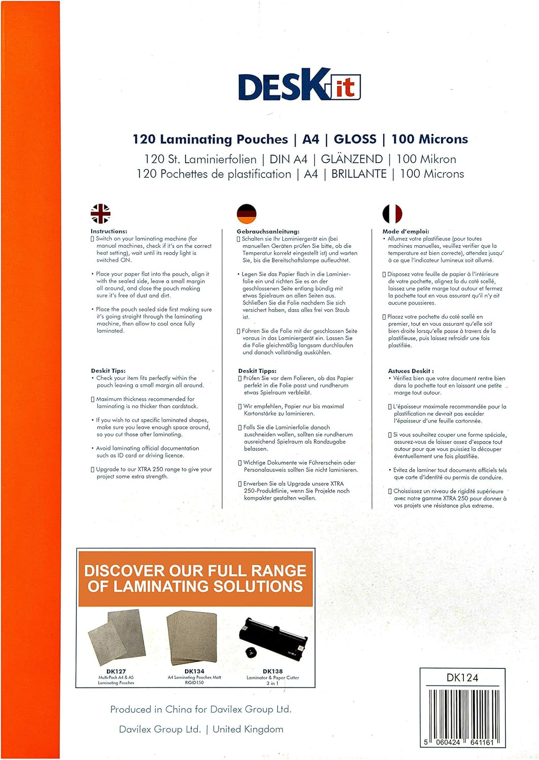 Deskit A4 Laminating Pouches β 120 Glossy Sheets, 100 Micron Clear & Durable Finish