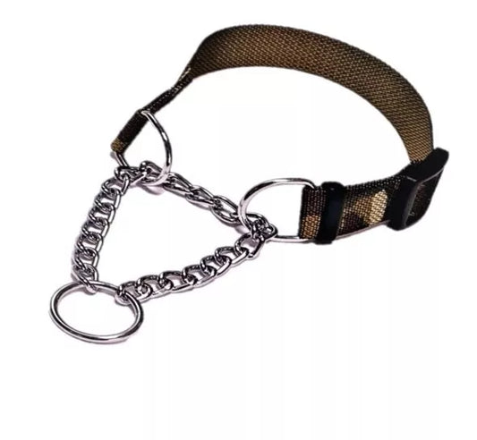 Adjustable Martingale Dog Collar & Lead Set – No Pull, Nylon & Chain, Medium Size