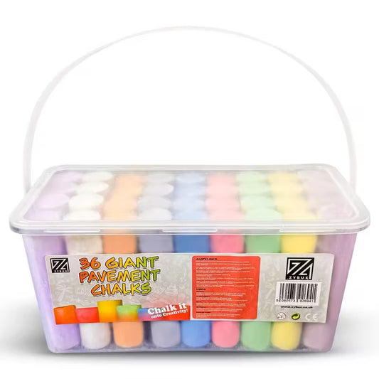 36 Giant Coloured Chalks Chunky Pavement Washable Fun For Children 6 Colours - Garden School Drawing Games - Artists Imagination - Toddler - Chalkbard - Pavement