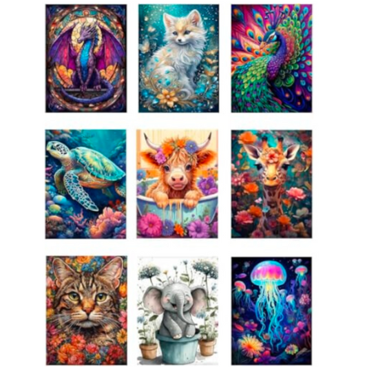 BEAYIOU 9 Pack Animal Diamond Painting Kits for Adults?5D DIY Cow Elephant Dragon Diamond Art Kits for Beginners Round Full Drill Painting with