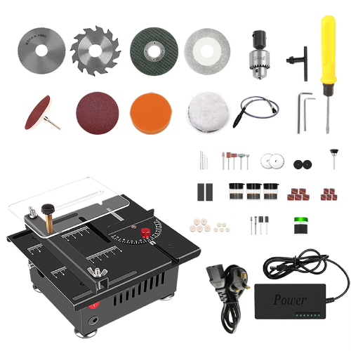 100W Mini Table Saw – Adjustable Speed & Angle, 16MM Depth – Cuts Wood, Plastic & Acrylic