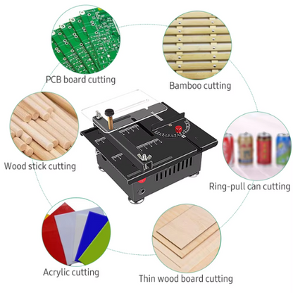 100W Mini Table Saw – Adjustable Speed & Angle, 16MM Depth – Cuts Wood, Plastic & Acrylic