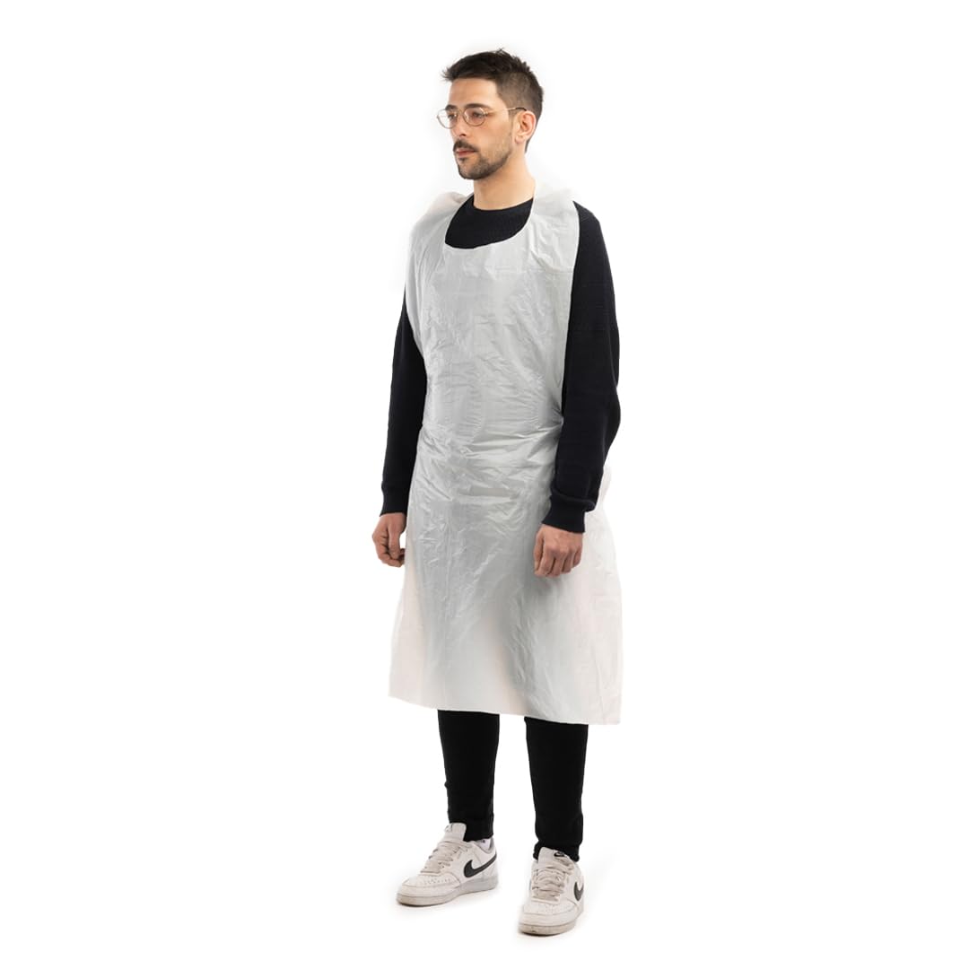 Areso | Disposable Plastic Aprons for Adults Pack of 100 units, Waterproof and Durable White Apron on a roll for Kitchen or Cleaners