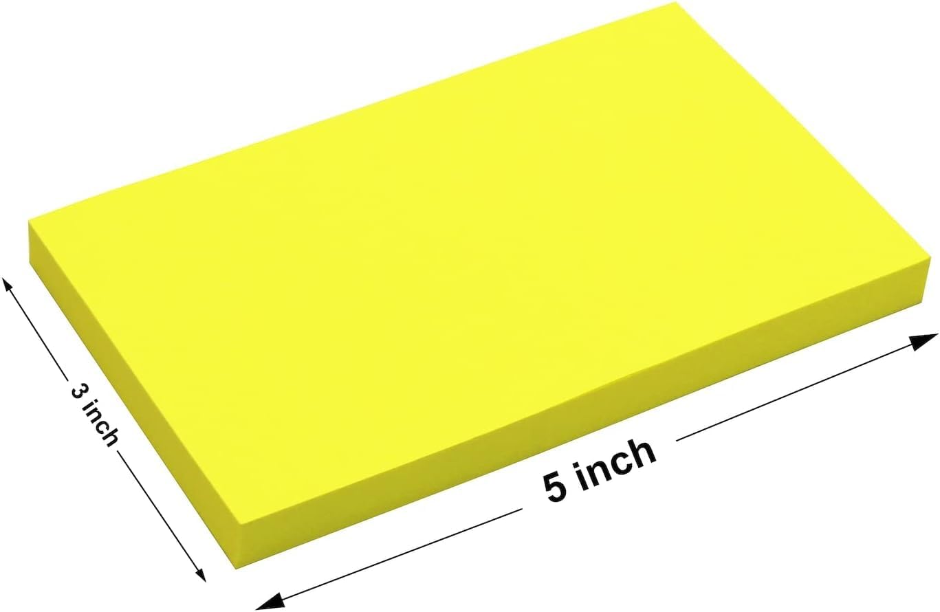 KIFZM Large Sticky Notes 3x5 – 6 Bright Colors, 80 Sheets/Pad for Office & School