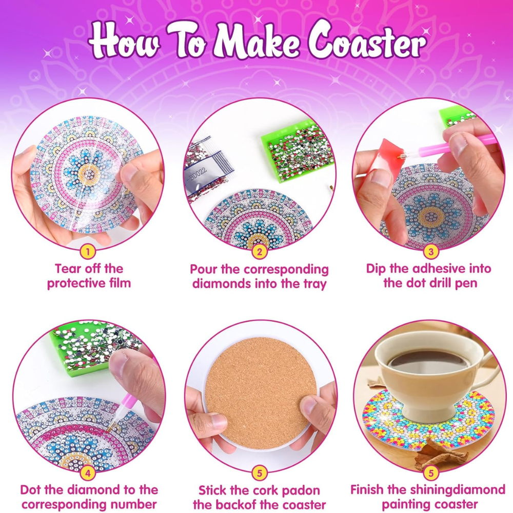 Jovicos Craft Kits for Girl 6 7 8 9 10 Years Olds, 8 PCS Diamond Painting Coaster with Holder, 5D Mandala Diamond Painting Art Craft for Kids Adult,