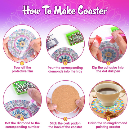 Jovicos Craft Kits for Girl 6 7 8 9 10 Years Olds, 8 PCS Diamond Painting Coaster with Holder, 5D Mandala Diamond Painting Art Craft for Kids Adult,