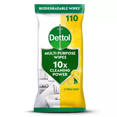 Dettol Antibacterial Multi Purpose Cleaning Wipes Citrus Zest 105 Large Wipes
