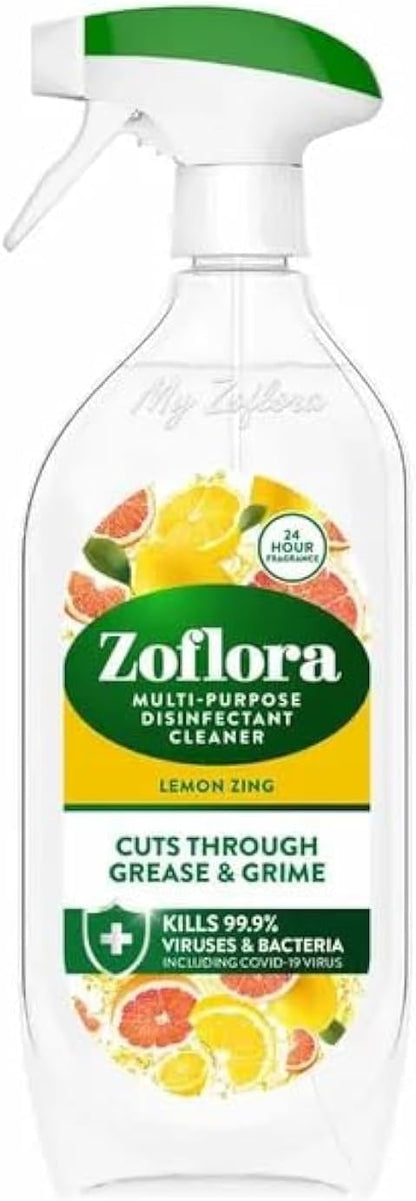 Zoflora Lemon Zing Multipurpose Disinfectant Trigger Spray, 1 x 800ml, Antibacterial Multi-Surface Cleaner, Pet-Friendly, Kills 99.9% of Bacteria & Viruses.