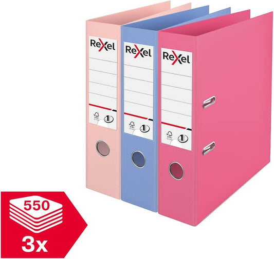 Rexel A4 Pastel Lever Arch Files 3-Pack - Strong Power Mechanism, Home & Office