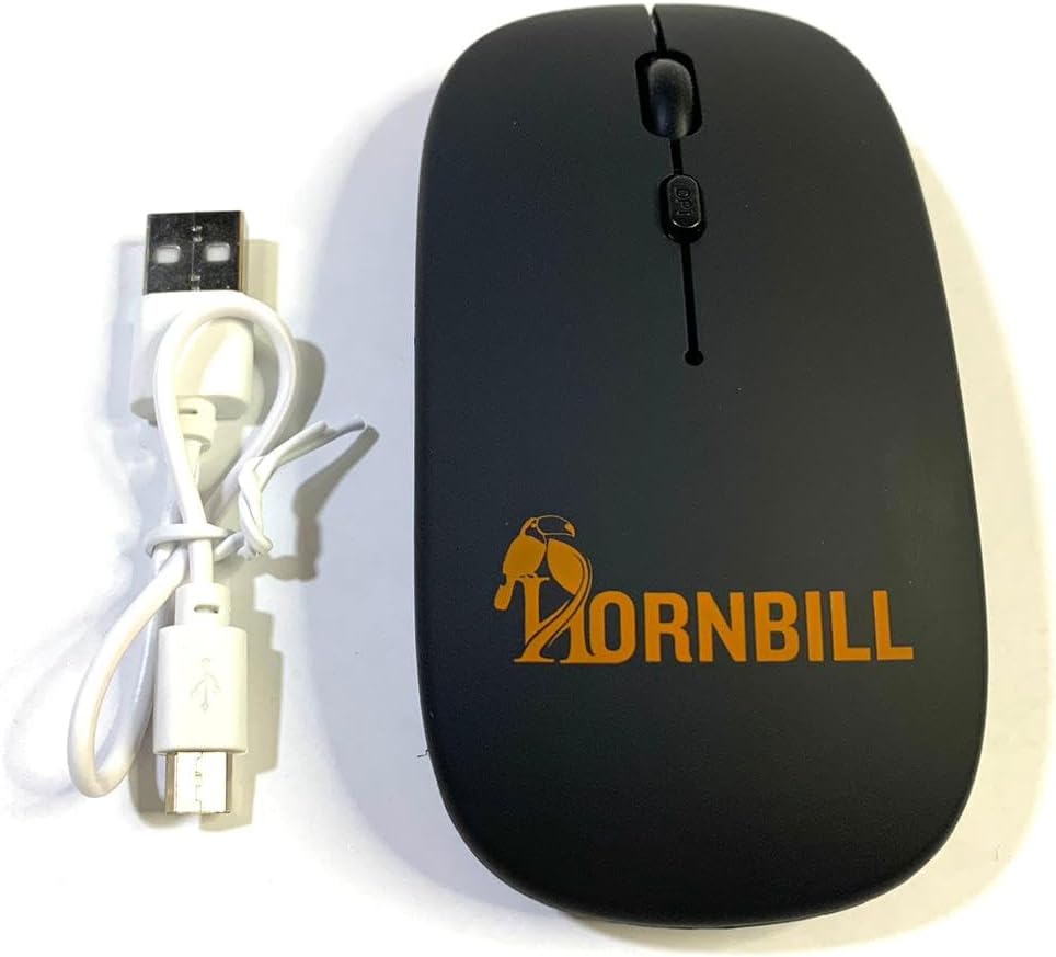 HORNBILL Wireless Mouse Rechargable, Upgraded, Ultra Slim Silent 2.4G Cordless Mouse 1600 DPI with USB Receiver for Laptop PC Computer Mac Tablet, Battery Level Visible, Black